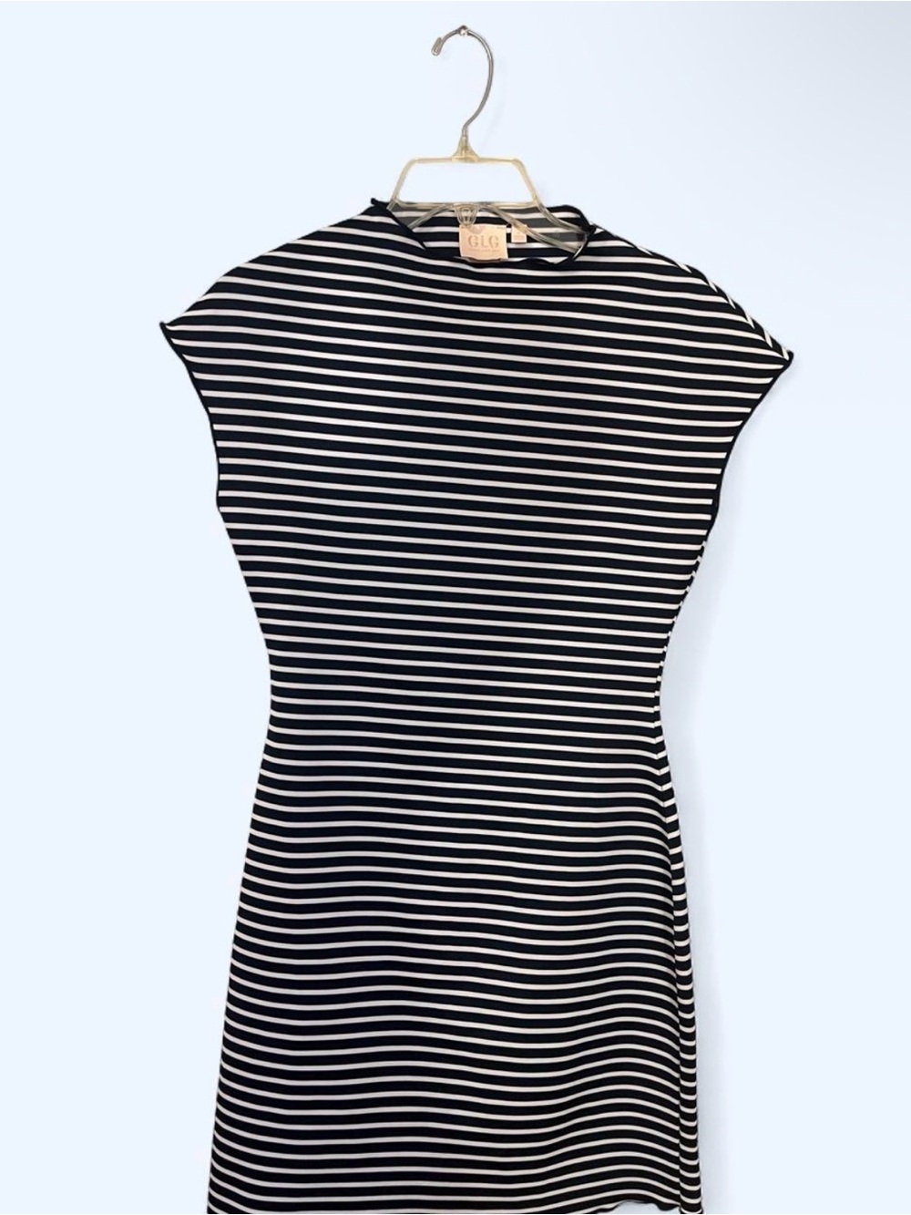 Navy Striped High Neck Mini Dress Minimalist Preppy Nautical Size S